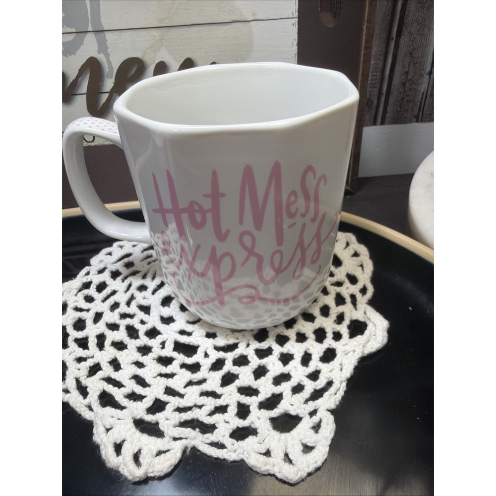 Hot Mess Express Coffee Mugโ Prima Designs Pink White Polka Dot Octagonal Sturdy
